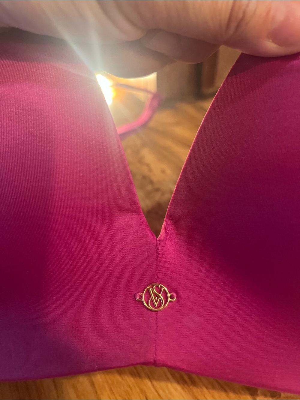 Victoria's Secret Wireless Plunge Bra in Fuchsia Pink with Gold Logo